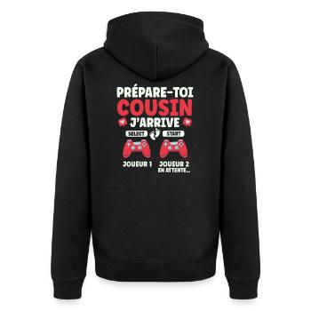Futur Cousin Gamer Cadeau Annonce Grossesse - Veste à capuche bio Premium Unisexe - noir - Dos - Nico (187cm)