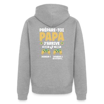 Futur Papa Gamer Cadeau Annonce Grossesse Père - Veste à capuche bio Premium Unisexe - gris chiné - Dos - Nico (187cm)