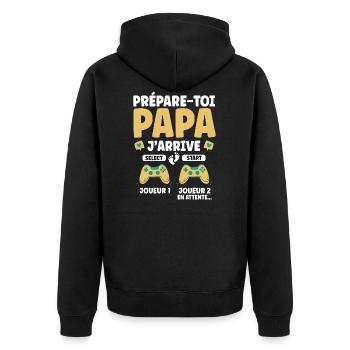 Futur Papa Gamer Cadeau Annonce Grossesse Père - Veste à capuche bio Premium Unisexe - noir - Dos - Nico (187cm)