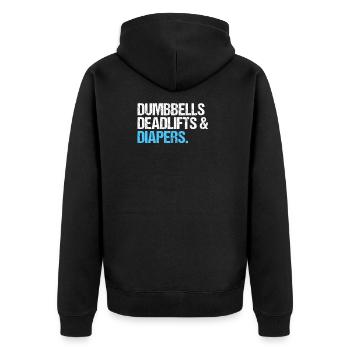 Dumbbells Deadlifts and Diapers Funny Gym - Unisex Premium Bio Zip Hoodie - Schwarz - Hinten - Nico (187cm)