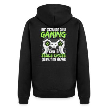 Gaming Thérapie Humour Idée Cadeau Gamer Ado - Veste à capuche bio Premium Unisexe - noir - Dos - Nico (187cm)