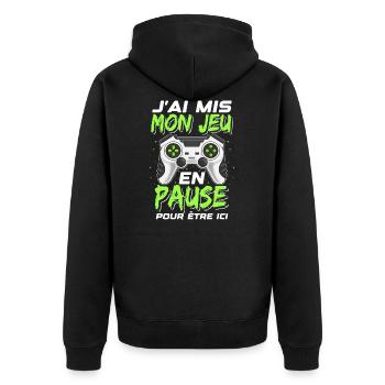 Jeu En Pause Humour Geek Idée Cadeau Gamer Ado - Veste à capuche bio Premium Unisexe - noir - Dos - Nico (187cm)
