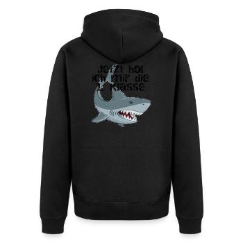 Jetzt hol ich mir die 1. Klasse - Unisex Premium Bio Zip Hoodie - Schwarz - Hinten - Nico (187cm)