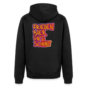 frieden bier und sonne - Unisex Premium Bio Zip Hoodie - Schwarz - Hinten - Nico (187cm)