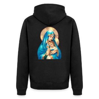 Mary mother of jesus - Christian - Unisex Premium Organic Zip Hoodie - black - Back - Nico (187cm)