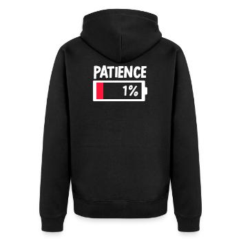 T-Shirt Humorous Man And Woman Patience 1% - Unisex Premium Organic Zip Hoodie - black - Back - Nico (187cm)