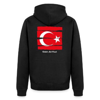 Türkisch und Stolz - Unisex Premium Bio Zip Hoodie - Schwarz - Hinten - Nico (187cm)