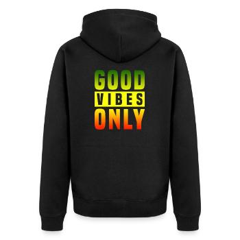 Good Vibes Only Rasta Reggae Roots - Unisex Premium Bio Zip Hoodie - Schwarz - Hinten - Nico (187cm)