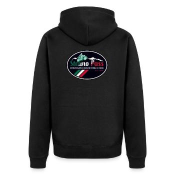 Stelvio Pass Sticker T Shirt Design 03 - Unisex Premium Bio Zip Hoodie - Schwarz - Hinten - Nico (187cm)