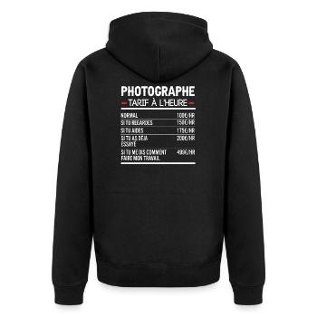 Photographe Idée Cadeau Humour - Veste à capuche bio Premium Unisexe - noir - Dos - Nico (187cm)