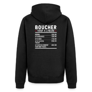 Boucher Idée Cadeau Humour Boucherie - Veste à capuche bio Premium Unisexe - noir - Dos - Nico (187cm)