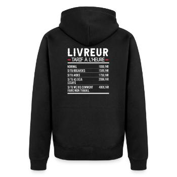 Livreur Idée Cadeau Humour Livraison - Veste à capuche bio Premium Unisexe - noir - Dos - Nico (187cm)