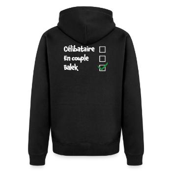 Célibataire - En couple - Balek V - Humour amour - Veste à capuche bio Premium Unisexe - noir - Dos - Nico (187cm)