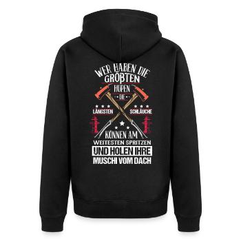 Feuerwehr Feuerwehrmann Retter Geschenk - Unisex Premium Bio Zip Hoodie - Schwarz - Hinten - Nico (187cm)