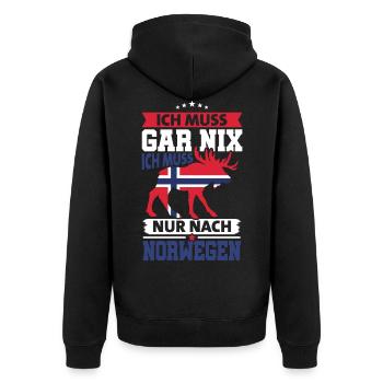Norwegen Ich muss nur nach Norwegen - Unisex Premium Bio Zip Hoodie - Schwarz - Hinten - Nico (187cm)