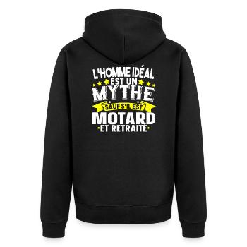 Retraité Motard Moto Papy Retraite Humour Cadeau - Veste à capuche bio Premium Unisexe - noir - Dos - Nico (187cm)