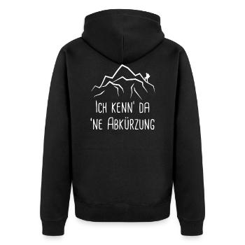 Ich kenn da ne Abkürzung - Wanderer T-Shirt - Unisex Premium Bio Zip Hoodie - Schwarz - Hinten - Nico (187cm)