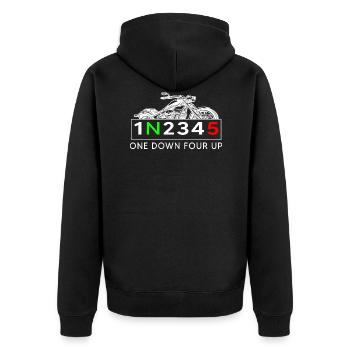 motorcycle on down for up biker rider S5 moped mz - Unisex Premium Organic Zip Hoodie - black - Back - Nico (187cm)