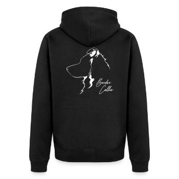 BORDER COLLIE Profil Hunde Hund Wilsigns - Unisex Premium Bio Zip Hoodie - Schwarz - Hinten - Nico (187cm)
