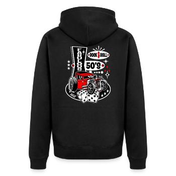 Rockabilly Hot Rod 1950er Jahre Vintage Rocker 50er - Unisex Premium Bio Zip Hoodie - Schwarz - Hinten - Nico (187cm)