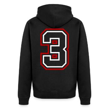 3 Zahl nummer - Unisex Premium Bio Zip Hoodie - Schwarz - Hinten - Nico (187cm)