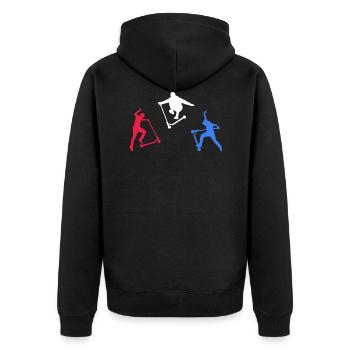 stunt scooter roller stuntscooter e-scooter - Unisex Premium Bio Zip Hoodie - Schwarz - Hinten - Nico (187cm)