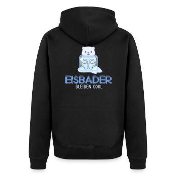 eisbaden eisloch pudelmütze jagertee eisbader - Unisex Premium Bio Zip Hoodie - Schwarz - Hinten - Nico (187cm)