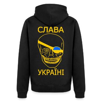 Slava ukraini - Unisex Premium Bio Zip Hoodie - Schwarz - Hinten - Nico (187cm)