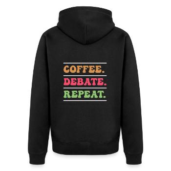 Debattieren Debatte Argumentieren - Unisex Premium Bio Zip Hoodie - Schwarz - Hinten - Nico (187cm)