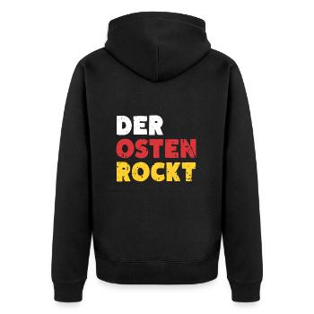 Der Osten Rockt Ossi Ostdeutschland - Unisex Premium Bio Zip Hoodie - Schwarz - Hinten - Nico (187cm)