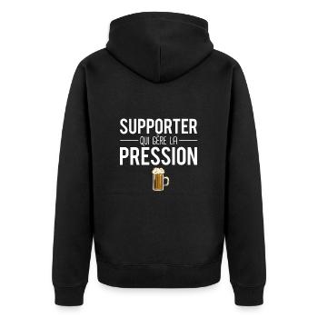 Supporter qui gère la pression blague fan foot - Veste à capuche bio Premium Unisexe - noir - Dos - Nico (187cm)