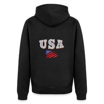 USA Fußball Trikot Amerikanische Flagge - Unisex Premium Bio Zip Hoodie - Schwarz - Hinten - Nico (187cm)