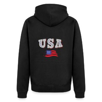 USA Fußball Trikot Amerikanische Flagge - Unisex Premium Bio Zip Hoodie - Schwarz - Hinten - Nico (187cm)