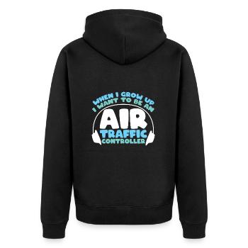 Fluglotse Flughafen Tower - Unisex Premium Bio Zip Hoodie - Schwarz - Hinten - Nico (187cm)