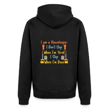 Haushälterin Haushalt Reinigungskraft - Unisex Premium Bio Zip Hoodie - Schwarz - Hinten - Nico (187cm)