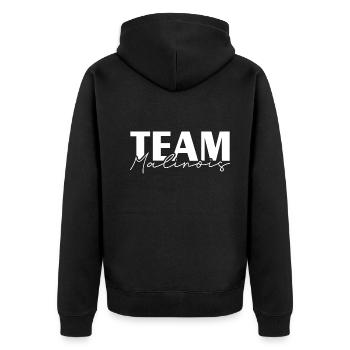 TEAM MALINOIS Wilsigns IGP Hundesport Hunde - Unisex Premium Bio Zip Hoodie - Schwarz - Hinten - Nico (187cm)