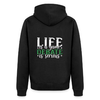 Debattieren Debatte Argumentieren - Unisex Premium Bio Zip Hoodie - Schwarz - Hinten - Nico (187cm)