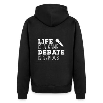 Debattieren Debatte Argumentieren - Unisex Premium Bio Zip Hoodie - Schwarz - Hinten - Nico (187cm)