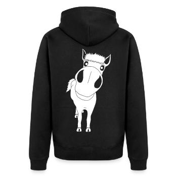 Nahaufnahme eines weißen Pferdes - Unisex Premium Bio Zip Hoodie - Schwarz - Hinten - Nico (187cm)