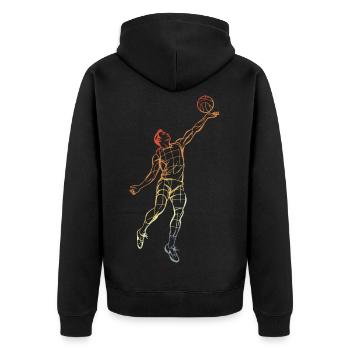 Vintage Volleyballer Zeichnung - Unisex Premium Bio Zip Hoodie - Schwarz - Hinten - Nico (187cm)