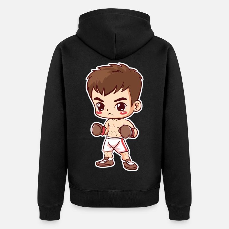 Kickboxer garçon style dessin animé - Veste à capuche bio Premium Unisexe - noir