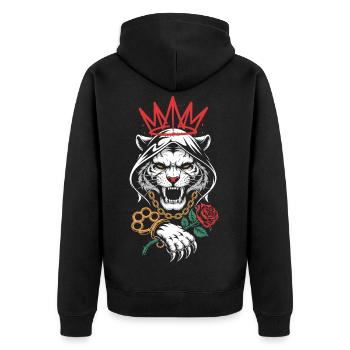 Gangster Tiger Crown Streetwear - Unisex Premium Organic Zip Hoodie - black - Back - Nico (187cm)