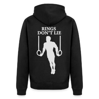 Rings Don't Lie Calisthenics Gym Training Workout - Unisex Premium Organic Zip Hoodie - black - Back - Nico (187cm)