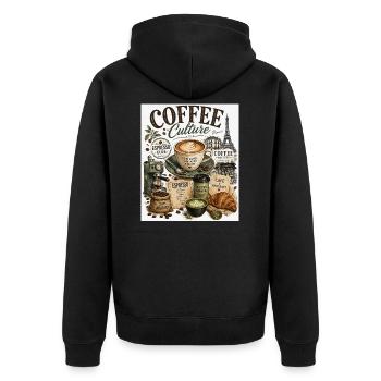 Kaffeekultur Paris Café Collage - Unisex Premium Bio Zip Hoodie - Schwarz - Hinten - Nico (187cm)