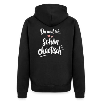 Du und ich – schön chaotisch für Paare & Freunde - Unisex Premium Bio Zip Hoodie - Schwarz - Hinten - Nico (187cm)