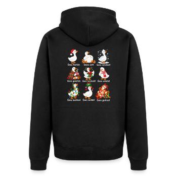 Weihnachtsgänse mit Gans-Wortspiel - Unisex Premium Bio Zip Hoodie - Schwarz - Hinten - Nico (187cm)
