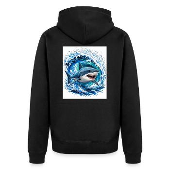 Hai in gewaltiger Welle - Unisex Premium Bio Zip Hoodie - Schwarz - Hinten - Nico (187cm)