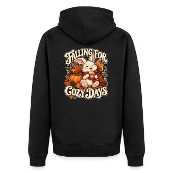 Verliebt in gemütliche Tage - Unisex Premium Bio Zip Hoodie - Schwarz - Hinten - Nico (187cm)