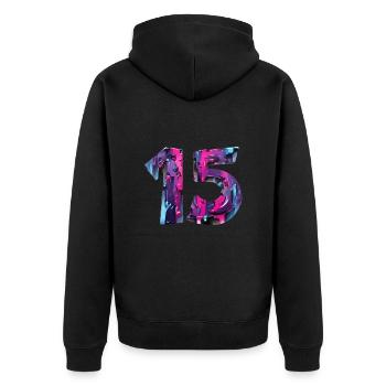 NR. 15 NUMMER 15 COOL 15. GEBURTSTAG - Unisex Premium Bio Zip Hoodie - Schwarz - Hinten - Nico (187cm)