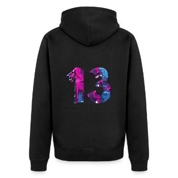 NR. 13 NUMMER 13 COOL 13. GEBURTSTAG - Unisex Premium Bio Zip Hoodie - Schwarz - Hinten - Nico (187cm)